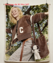Coach Elle Fanning Brown Bucket Bag Flannel Throw Blanket for Sofa and Wall Decor C361